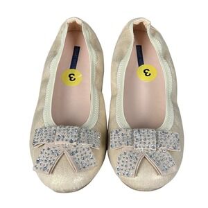 Stuart Weitzman Gold Champagne Shimmer Rhinestone Bow Ballet Flats Size 3
